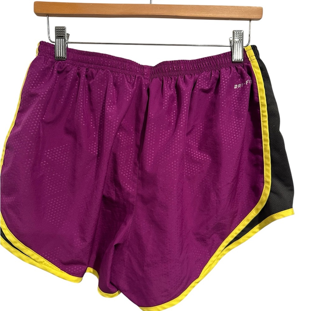 Nike Dri-Fit Women’s Large Purple Running Shorts Yellow Trim Athletic - Picture 2 of 6